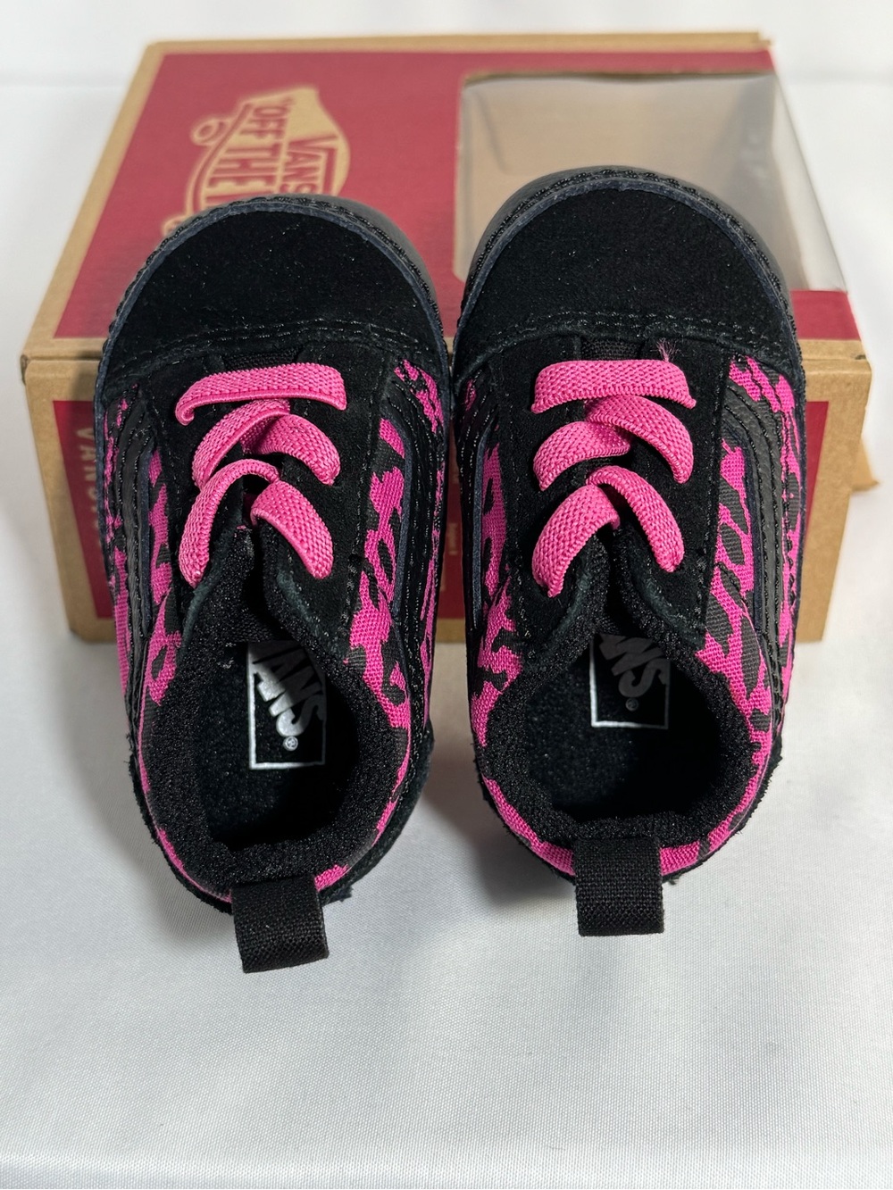 Vans Crib Shoes Black and Pink Leopard Print size 2